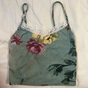 Size 4 S/M - PrettyLittleThing Sage Green Lace Crop/Tank Top